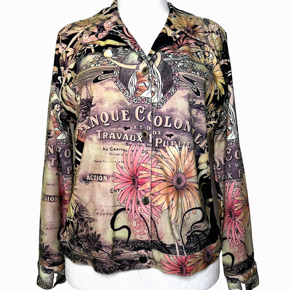 Impulse California Shacket Top Vtg Button Up USA Y2K Artsy 90s Nouveau Paris‎ XL